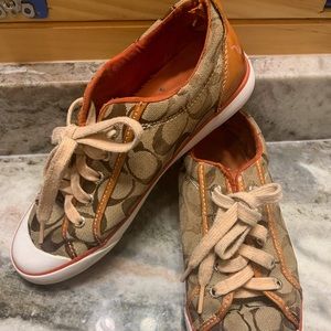 Orange Beige Womens Coach Barrett Sneakers
